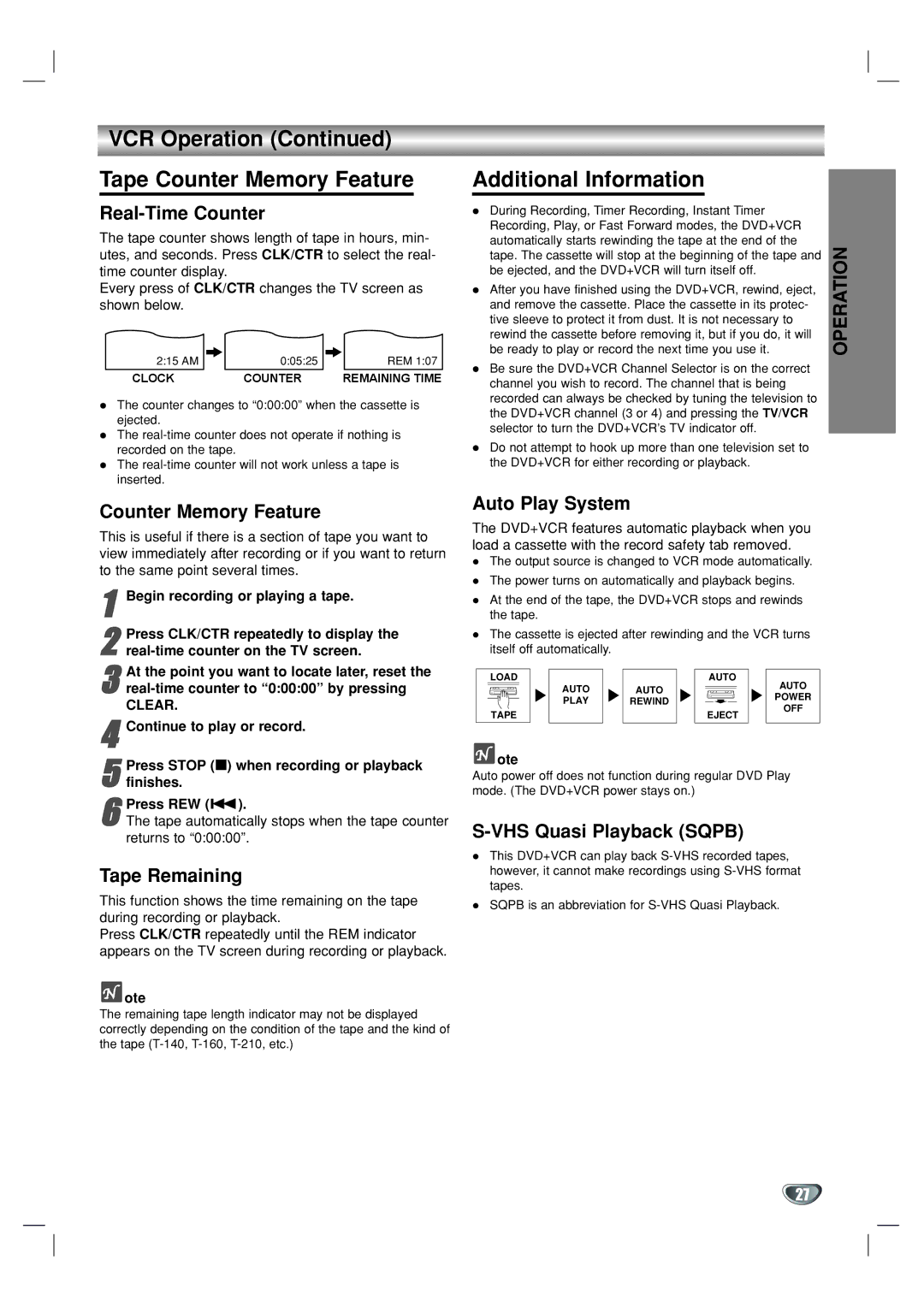 GoVideo DV1130 manual VCR Operation Tape Counter Memory Feature, Additional Information 