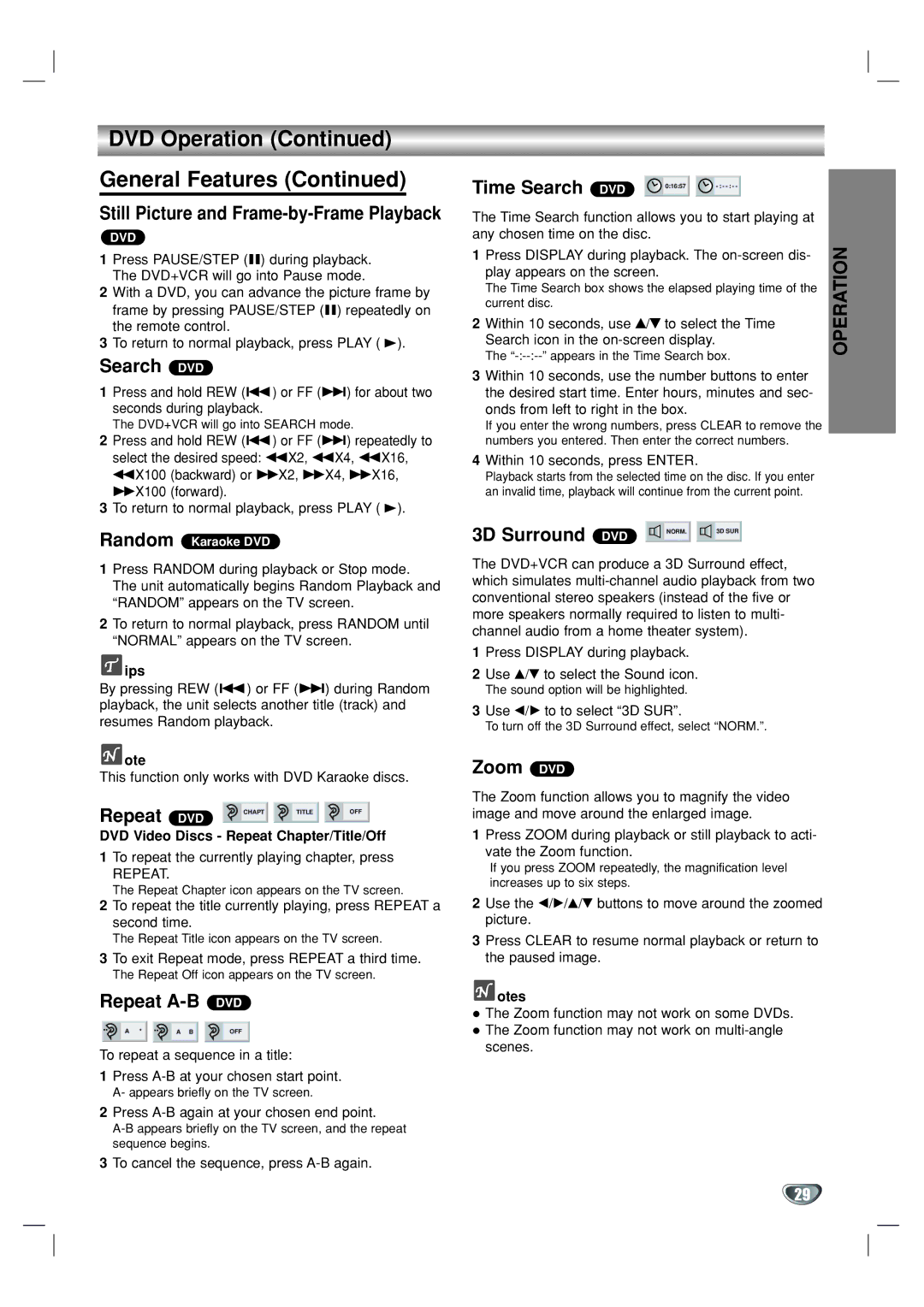 GoVideo DV1130 manual DVD Operation General Features 