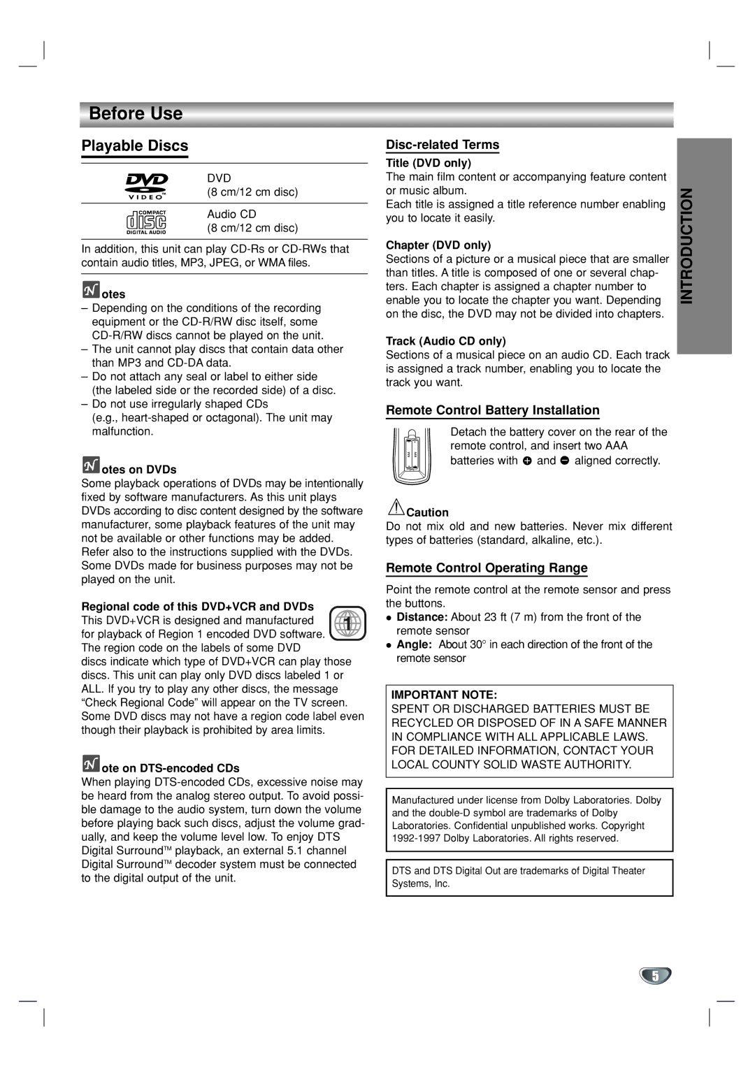 GoVideo DV1130 manual Before Use, Playable Discs, Disc-related Terms, Remote Control Battery Installation 