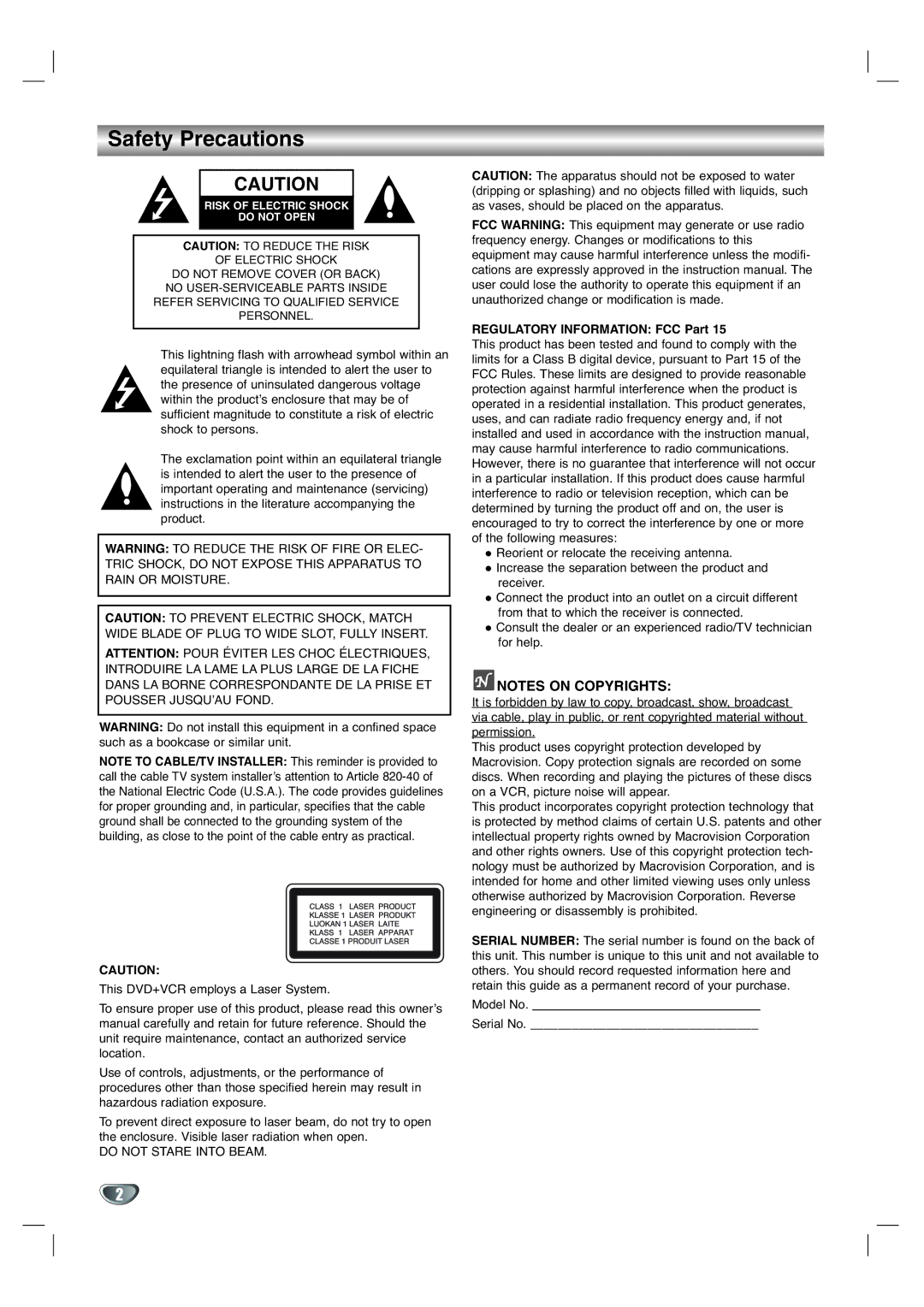 GoVideo DV1130Q manual Safety Precautions, Regulatory Information FCC Part 