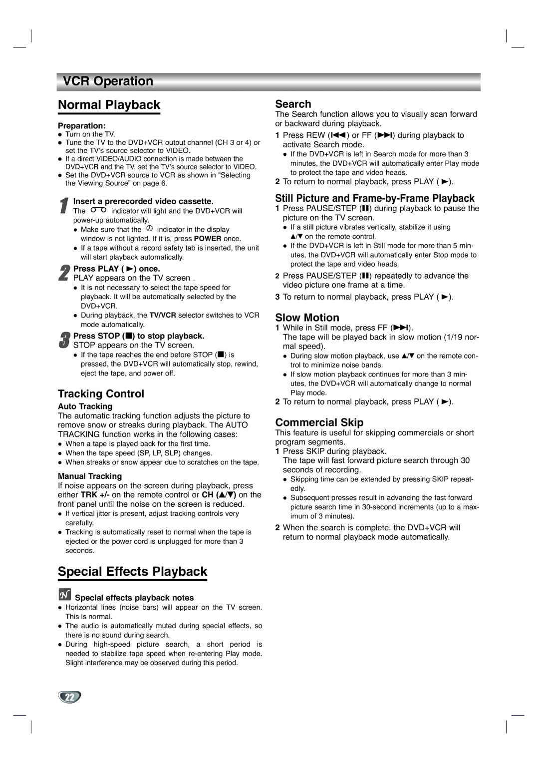 GoVideo DV1130Q manual VCR Operation Normal Playback, Special Effects Playback 