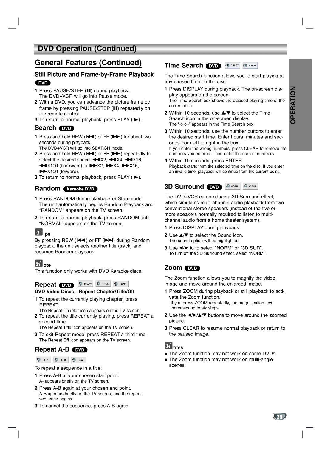 GoVideo DV1130Q manual DVD Operation General Features 