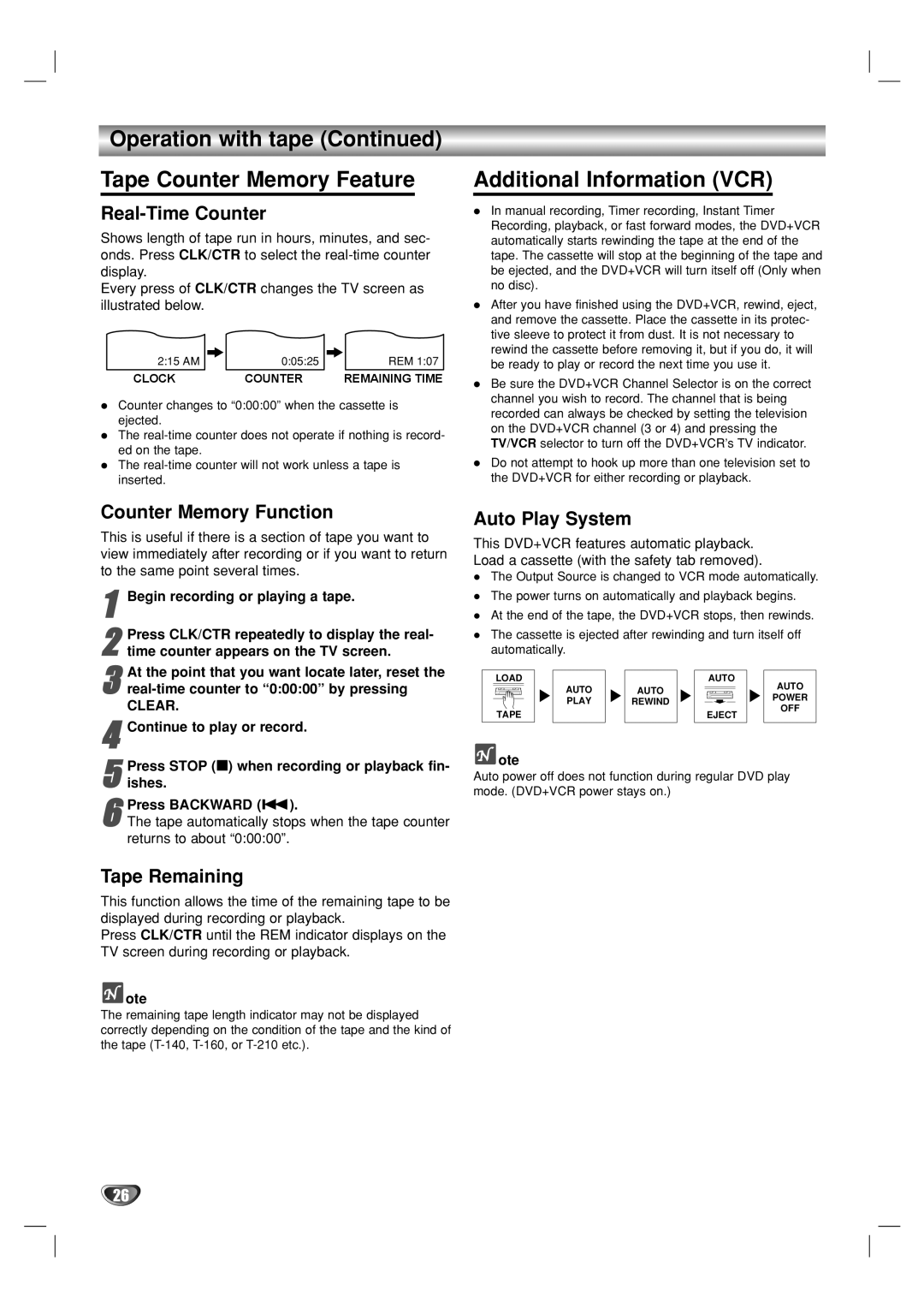 GoVideo DV1140 user manual Operation with tape Tape Counter Memory Feature, Additional Information VCR 