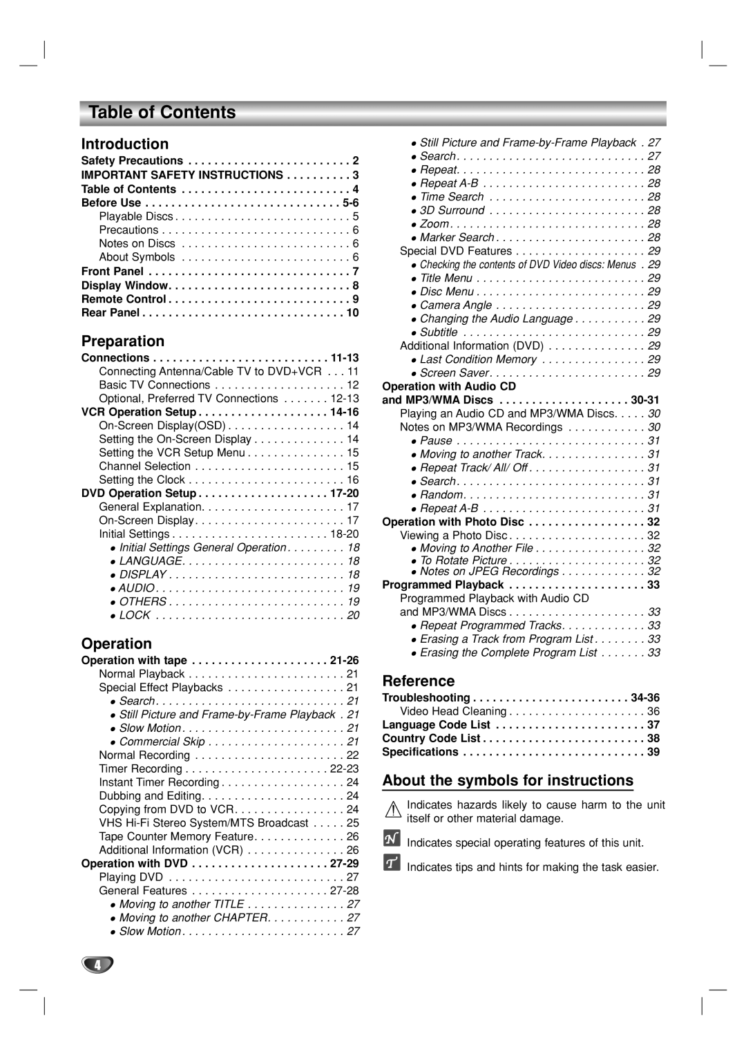 GoVideo DV1140 user manual Table of Contents 