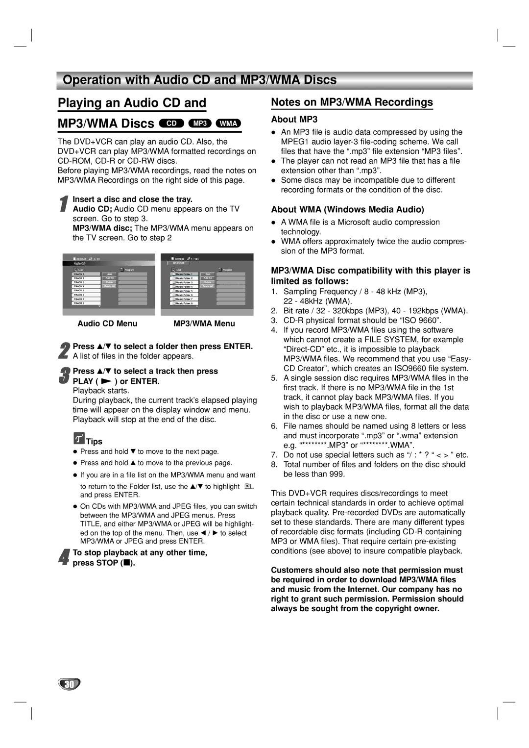 GoVideo DV2140 manual About MP3, About WMA Windows Media Audio, To stop playback at any other time Press Stop 