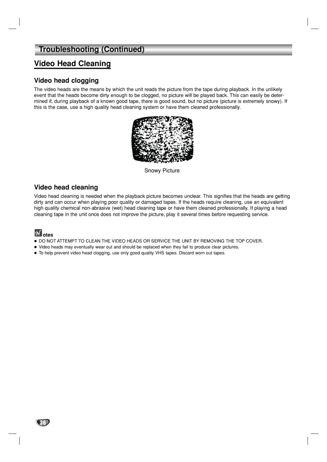 GoVideo DV2140 manual Troubleshooting Video Head Cleaning, Video head clogging, Video head cleaning 