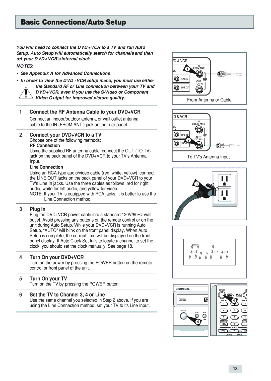 GoVideo DV3130 manual Basic Connections/Auto Setup 