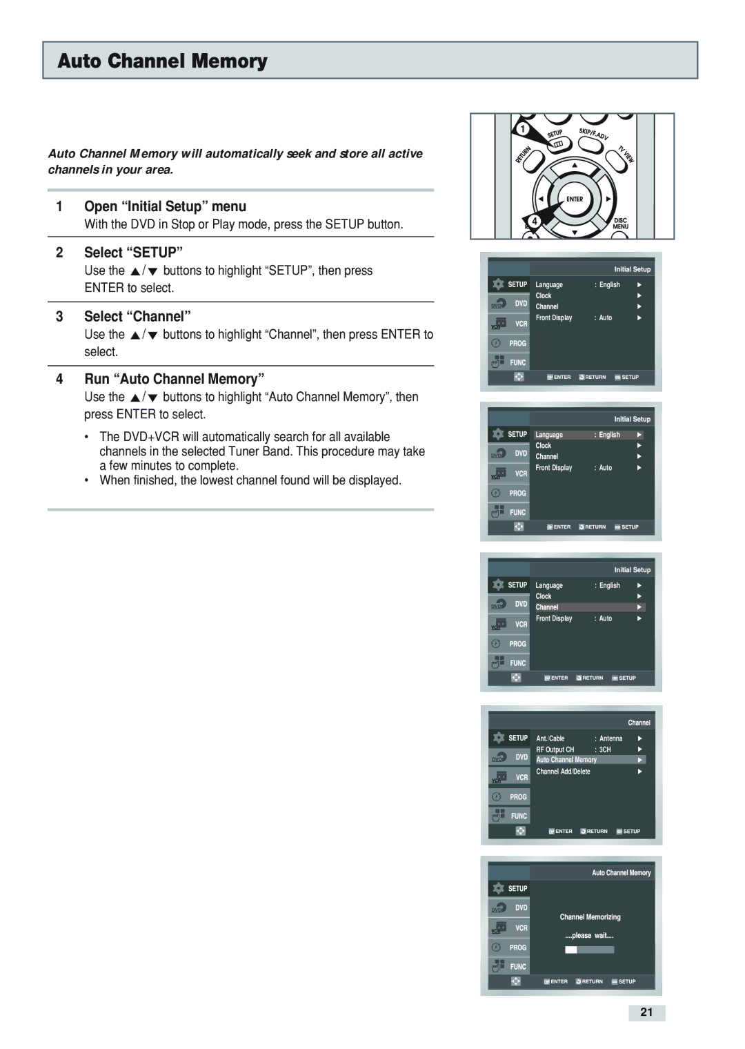 GoVideo DV3130 manual Run Auto Channel Memory 