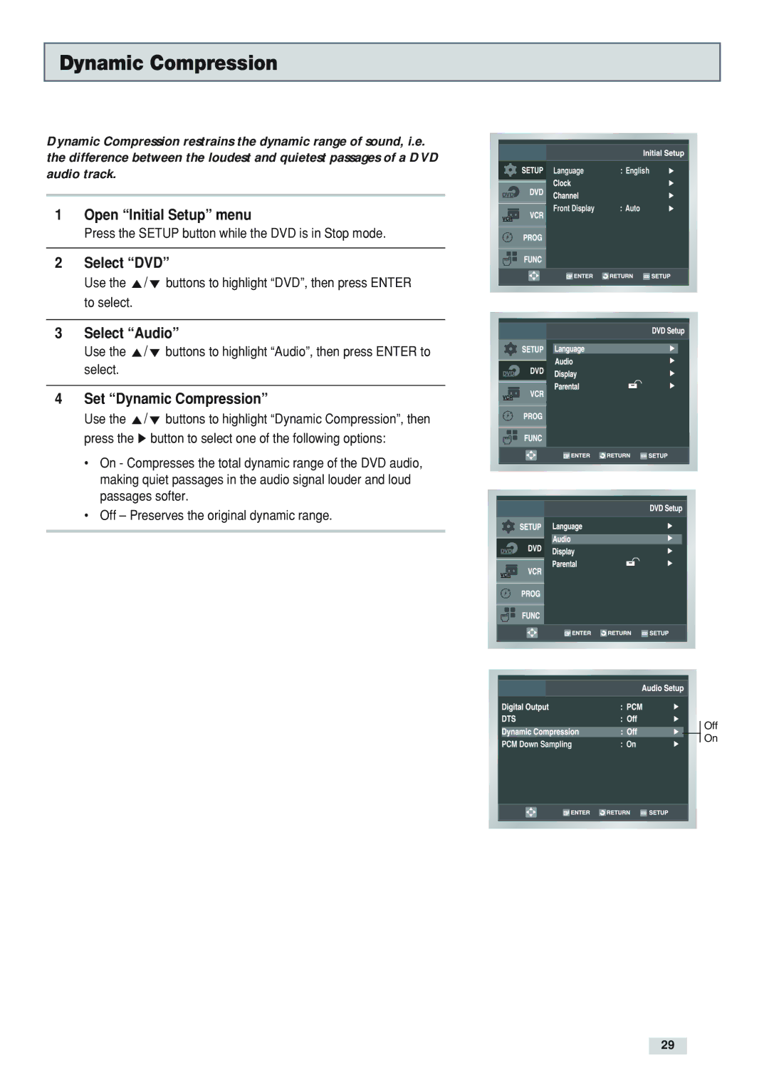 GoVideo DV3130 manual Set Dynamic Compression 