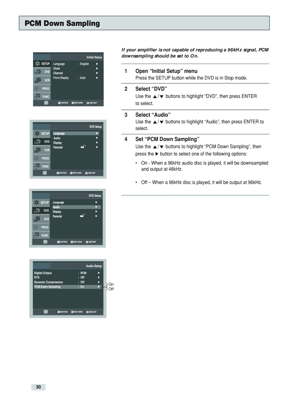 GoVideo DV3130 manual Set PCM Down Sampling 