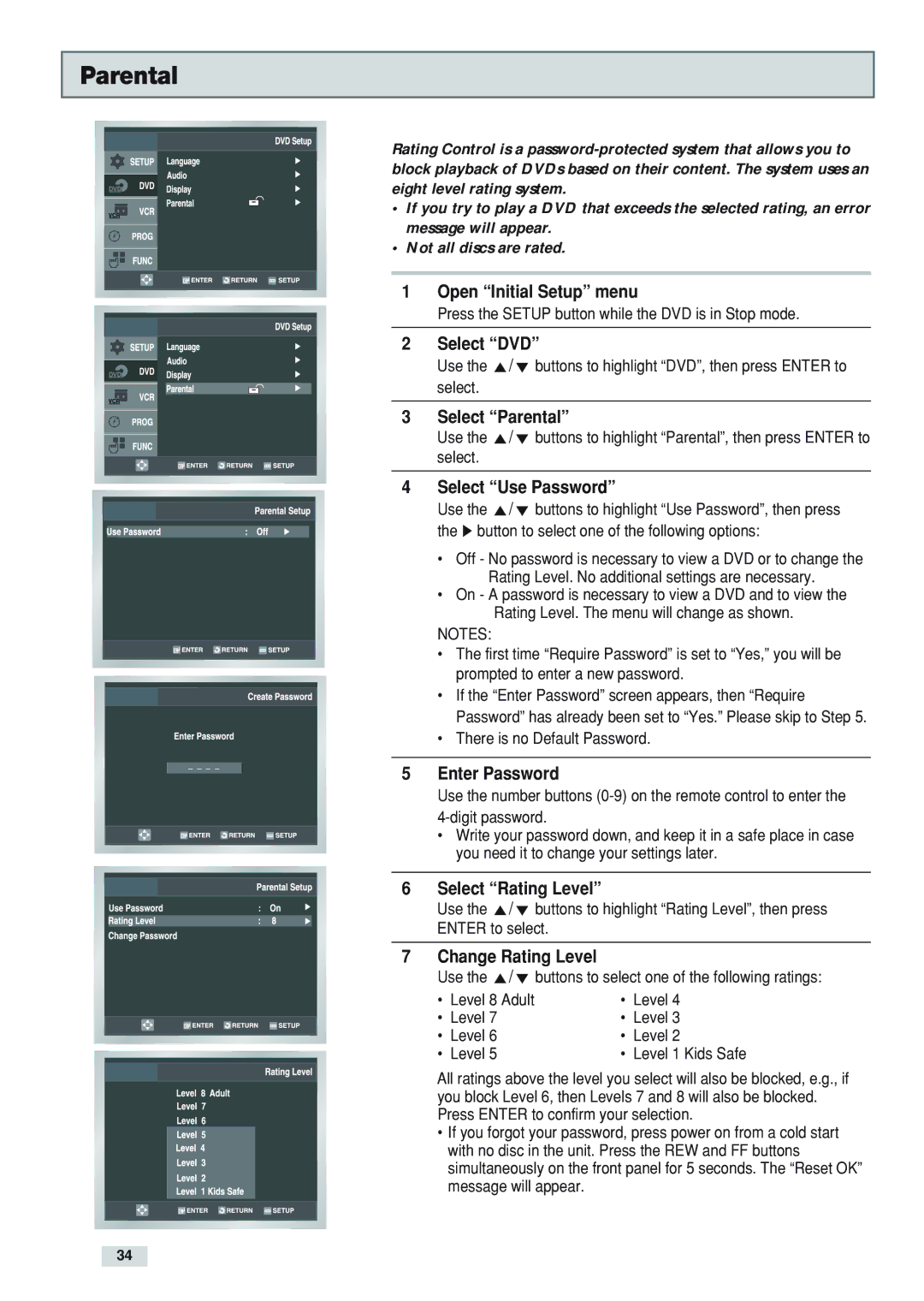 GoVideo DV3130 manual Parental 