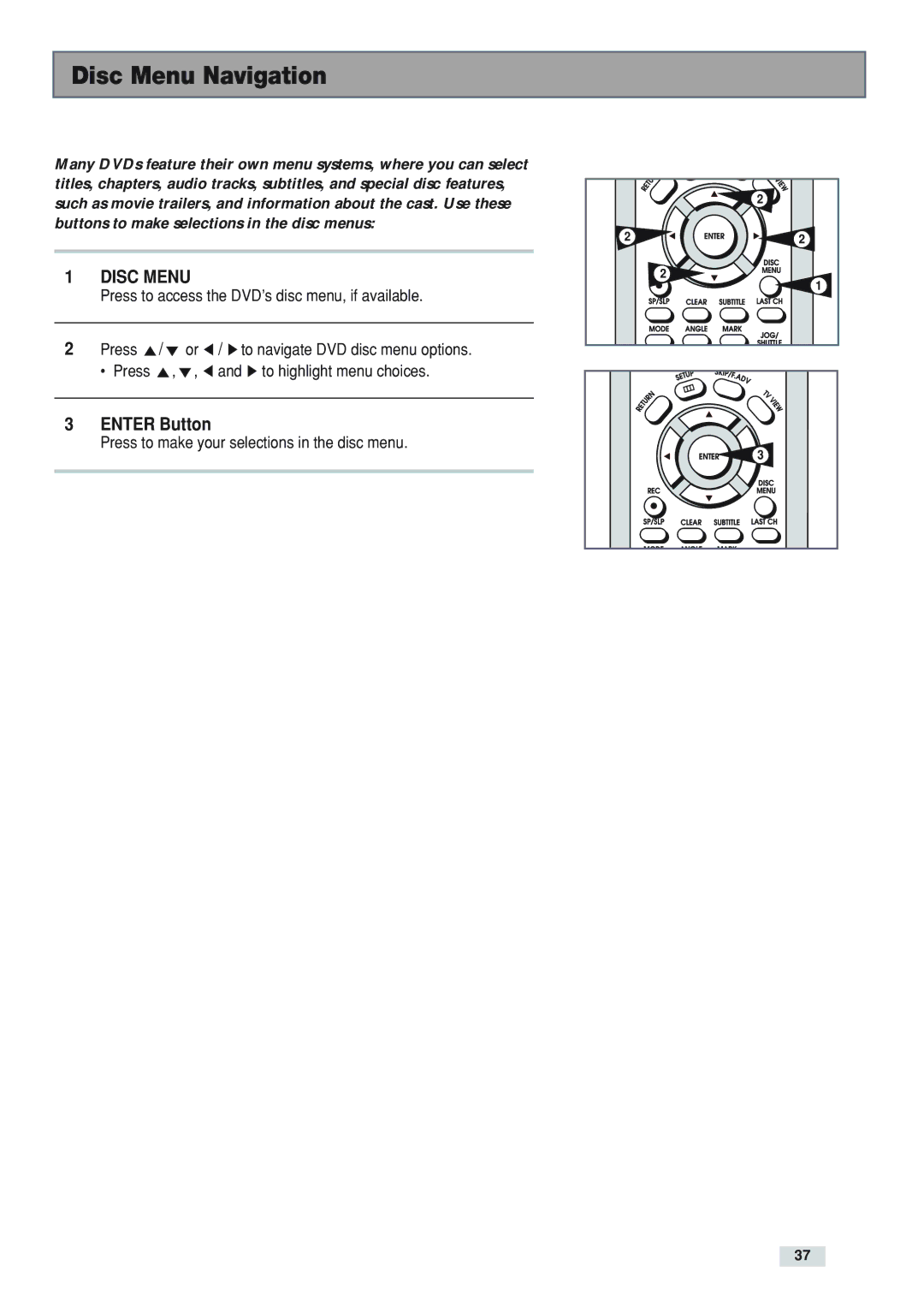 GoVideo DV3130 manual Disc Menu Navigation 