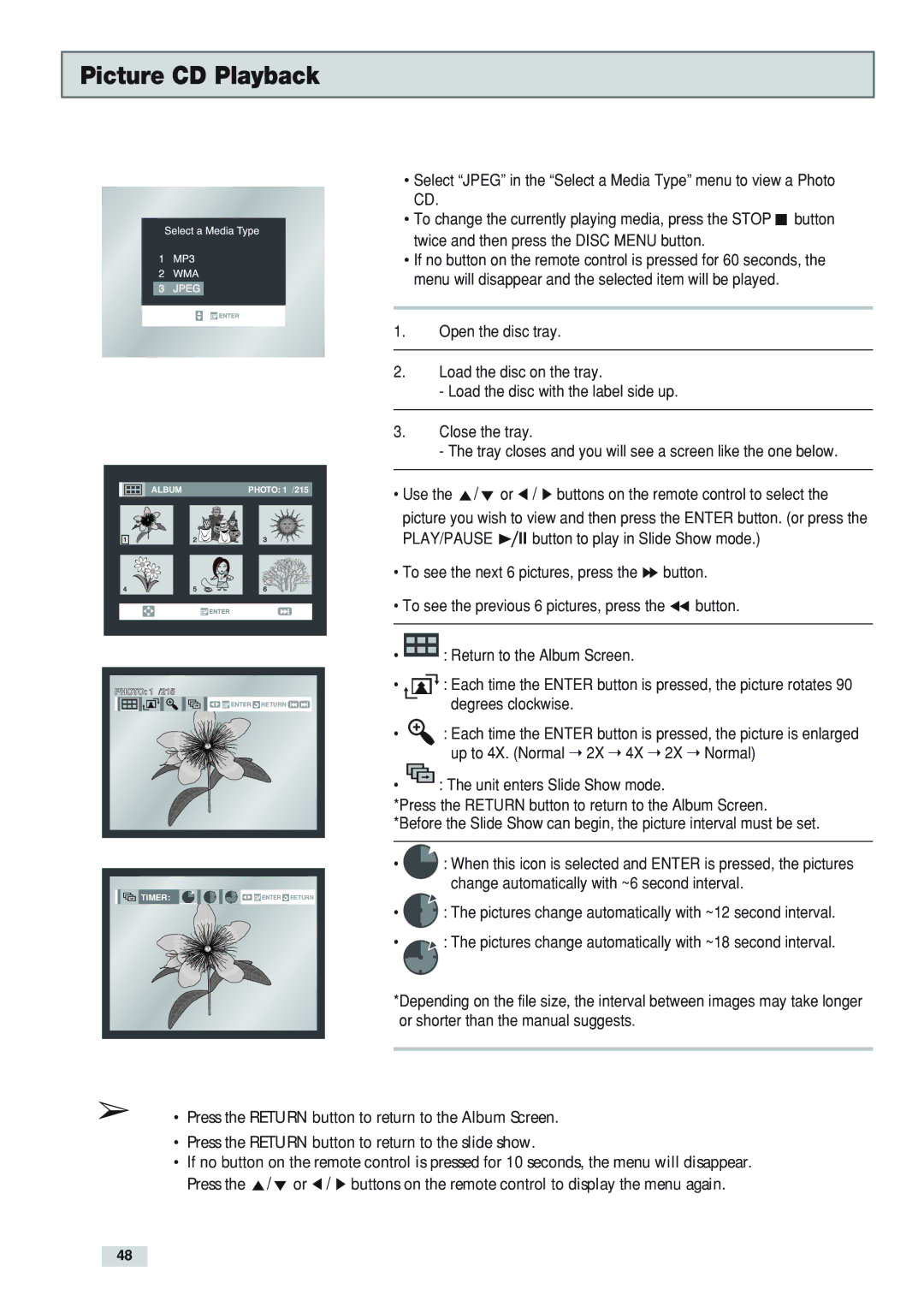 GoVideo DV3130 manual Picture CD Playback, Degrees clockwise 