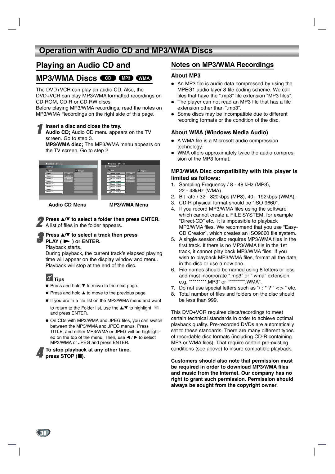 GoVideo DV3140 manual About MP3, About WMA Windows Media Audio, To stop playback at any other time Press Stop 