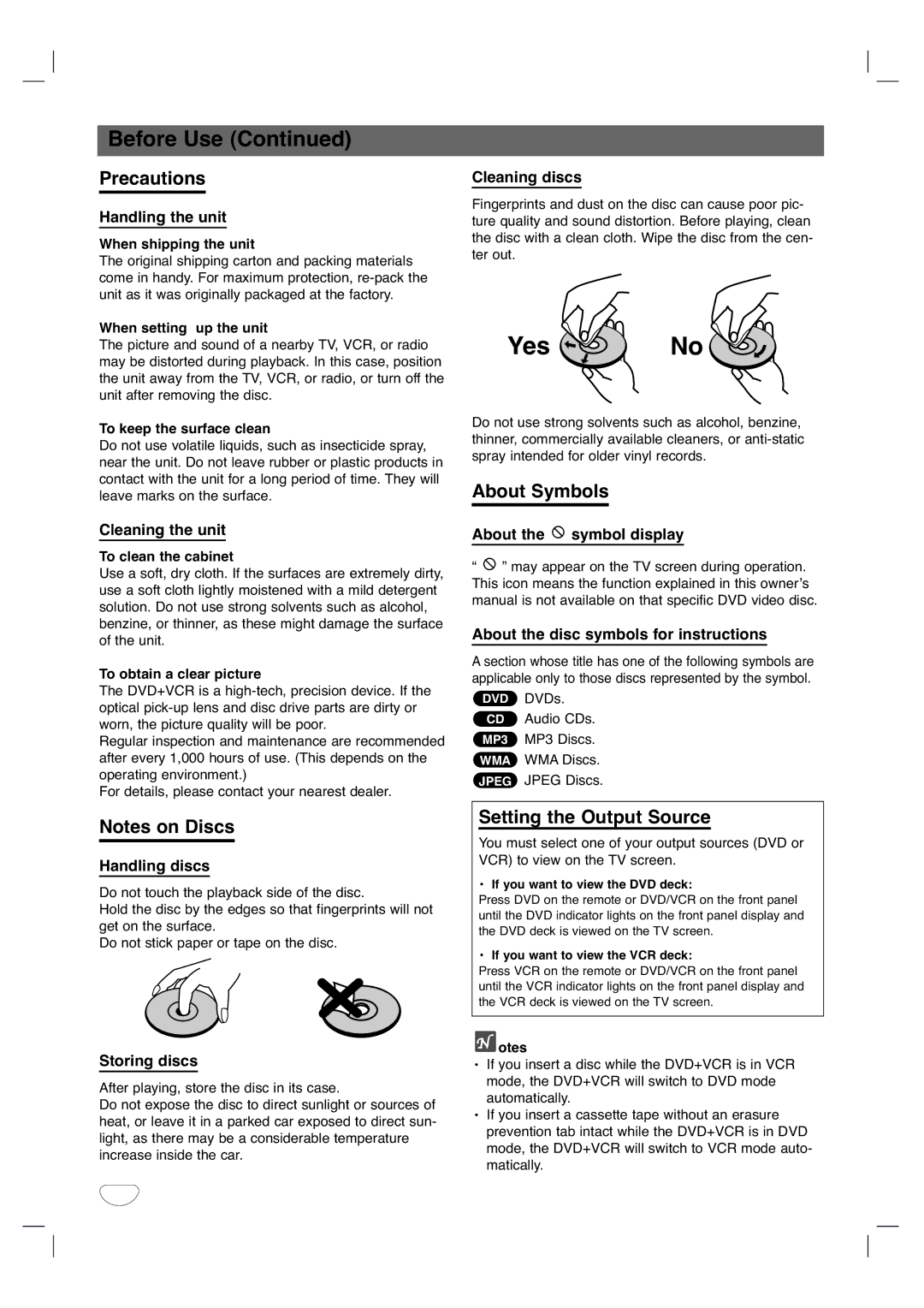 GoVideo DV3140 manual Precautions, About Symbols, Setting the Output Source 