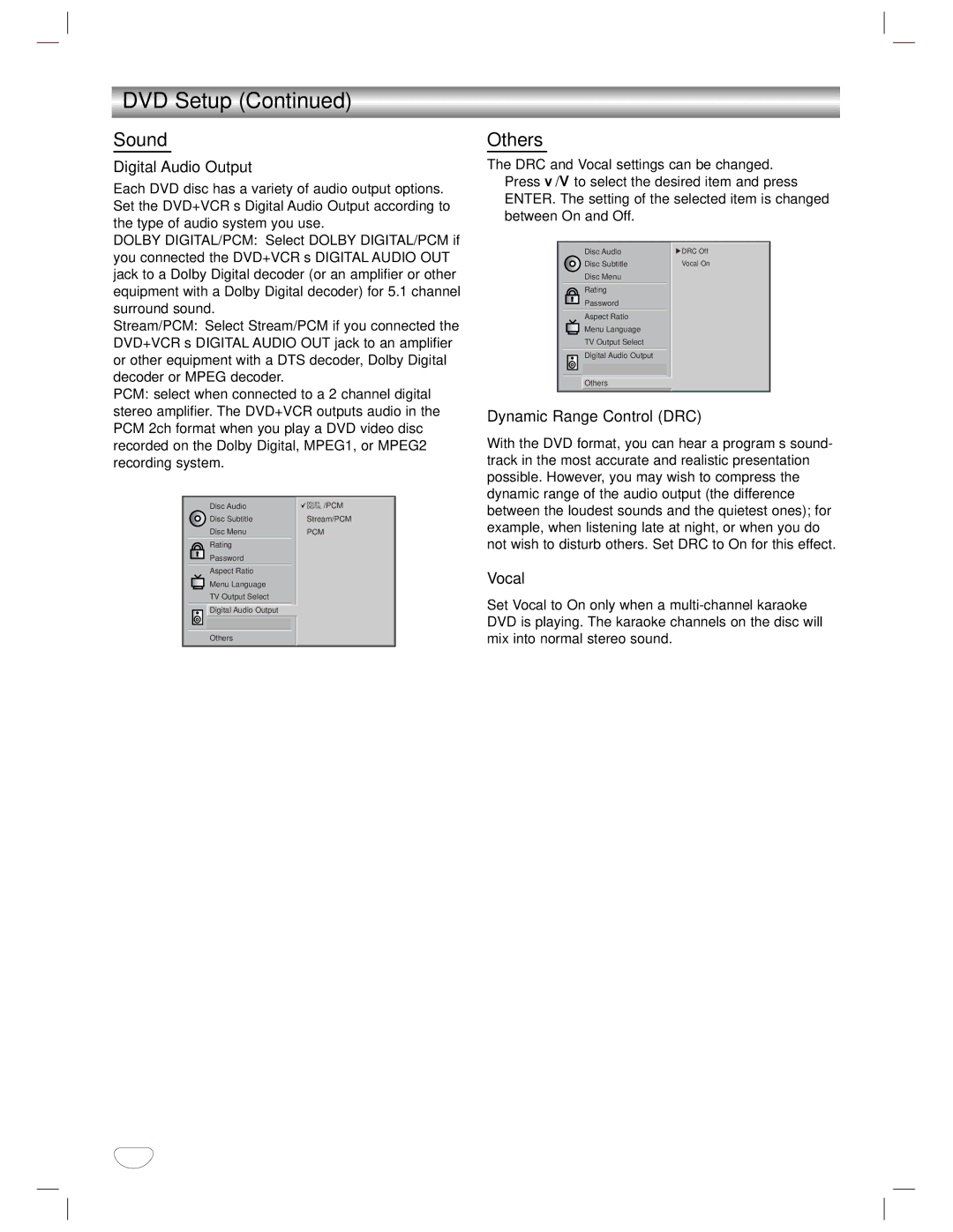 GoVideo DVD/VCR Combo manual DVD Setup, Sound, Others 