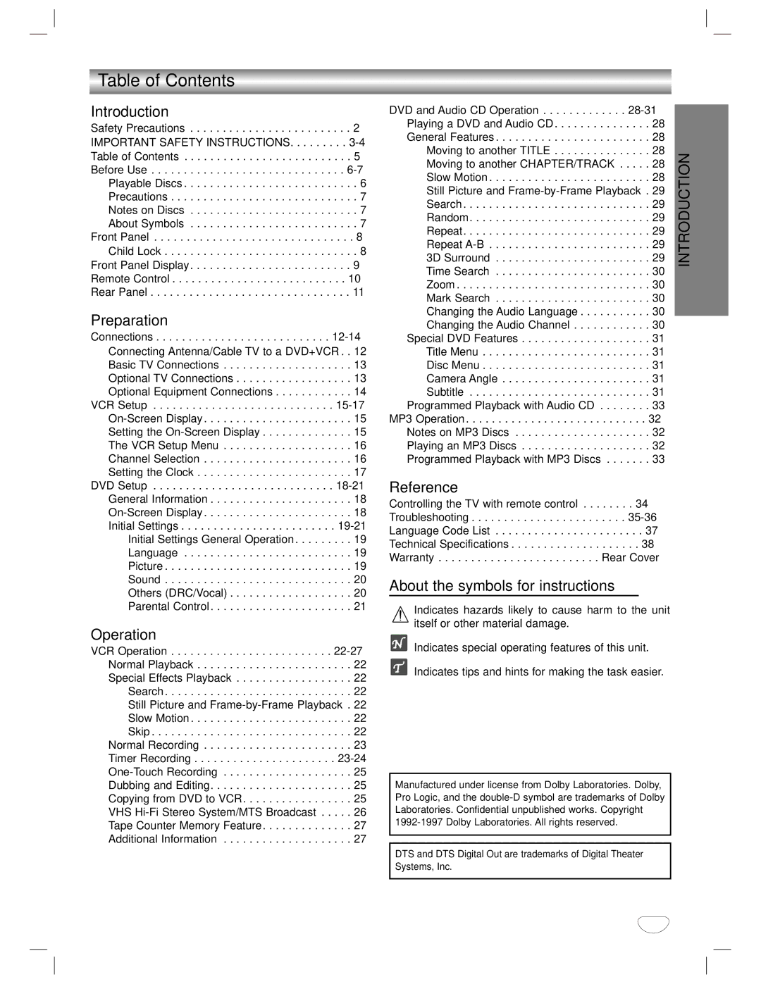 GoVideo DVD/VCR Combo manual Table of Contents 