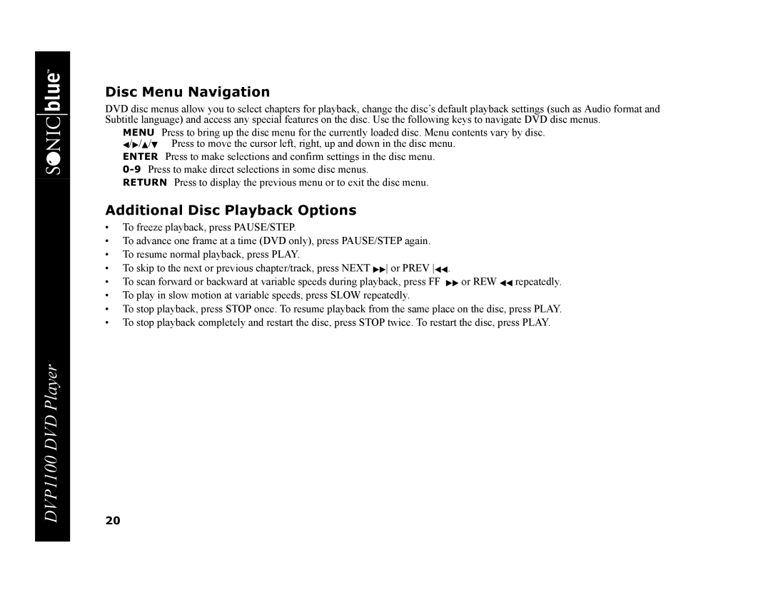 GoVideo DVP1100 manual Disc Menu Navigation, Additional Disc Playback Options 