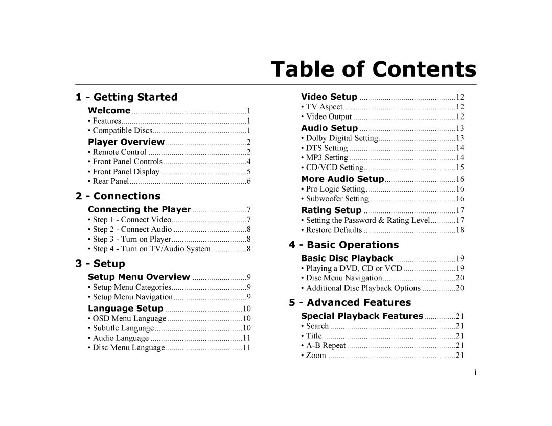 GoVideo DVP1100 manual Table of Contents 