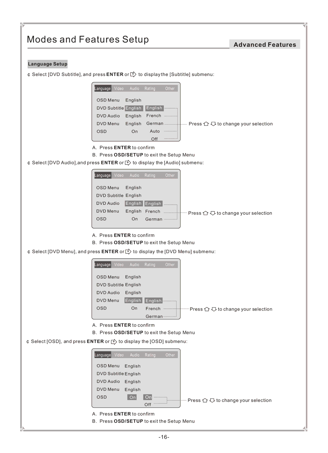 GoVideo DVP745 user manual Audio Rating Other 