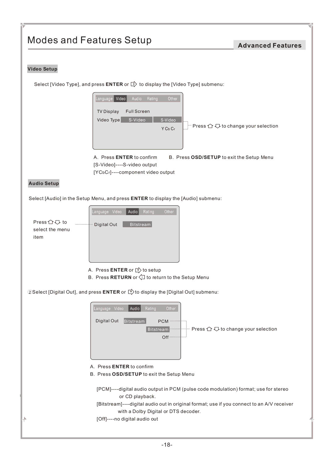 GoVideo DVP745 user manual Audio Setup 