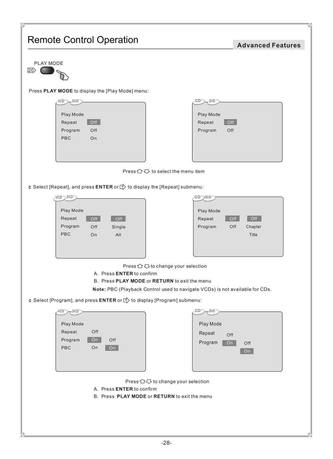 GoVideo DVP745 user manual Program, Play Mode 