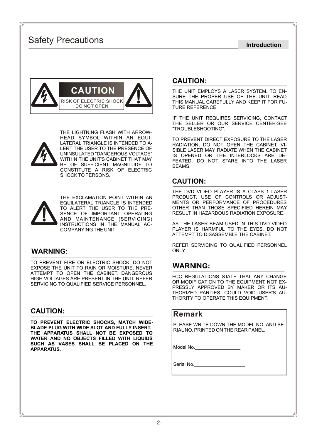 GoVideo DVP745 user manual Risk of Electric Shock, Do not Open 