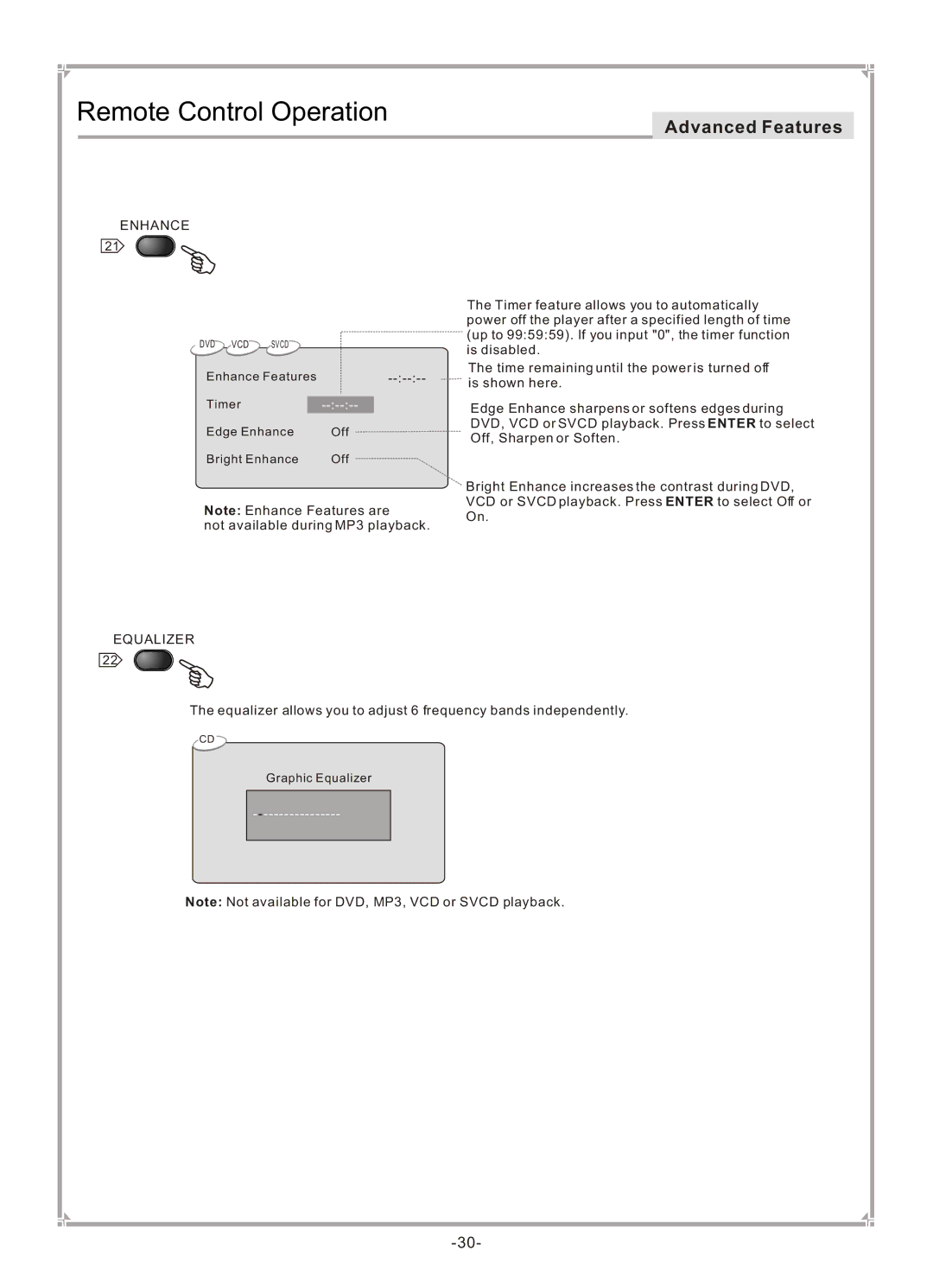 GoVideo DVP745 user manual Enhance, Equalizer 