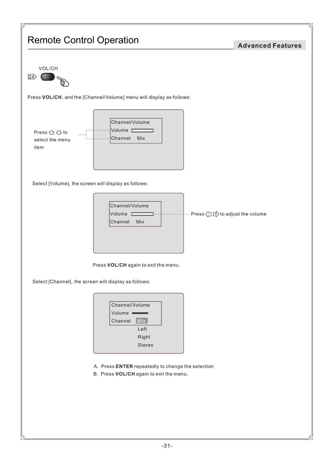 GoVideo DVP745 user manual Vol/Ch 