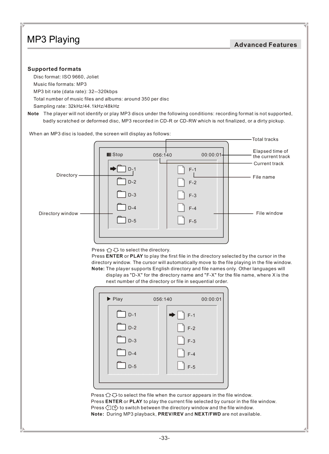 GoVideo DVP745 user manual MP3 Playing 