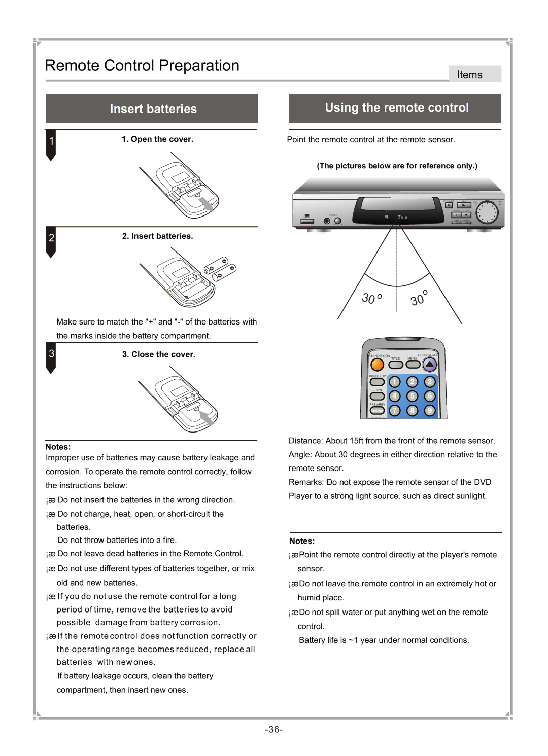 GoVideo DVP745 user manual Remote Control Preparation 