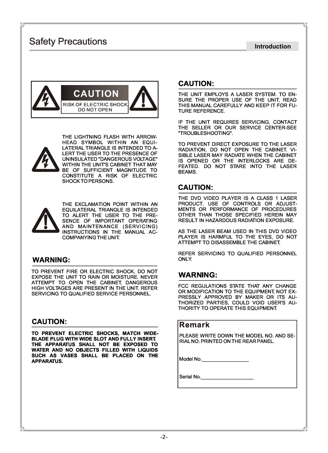 GoVideo DVP745 user manual Safety Precautions, Remark, Introduction 