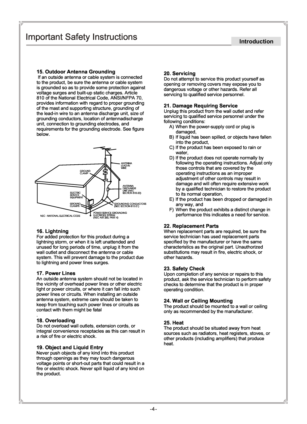 GoVideo DVP745 user manual Important Safety Instructions, Introduction, Outdoor Antenna Grounding 