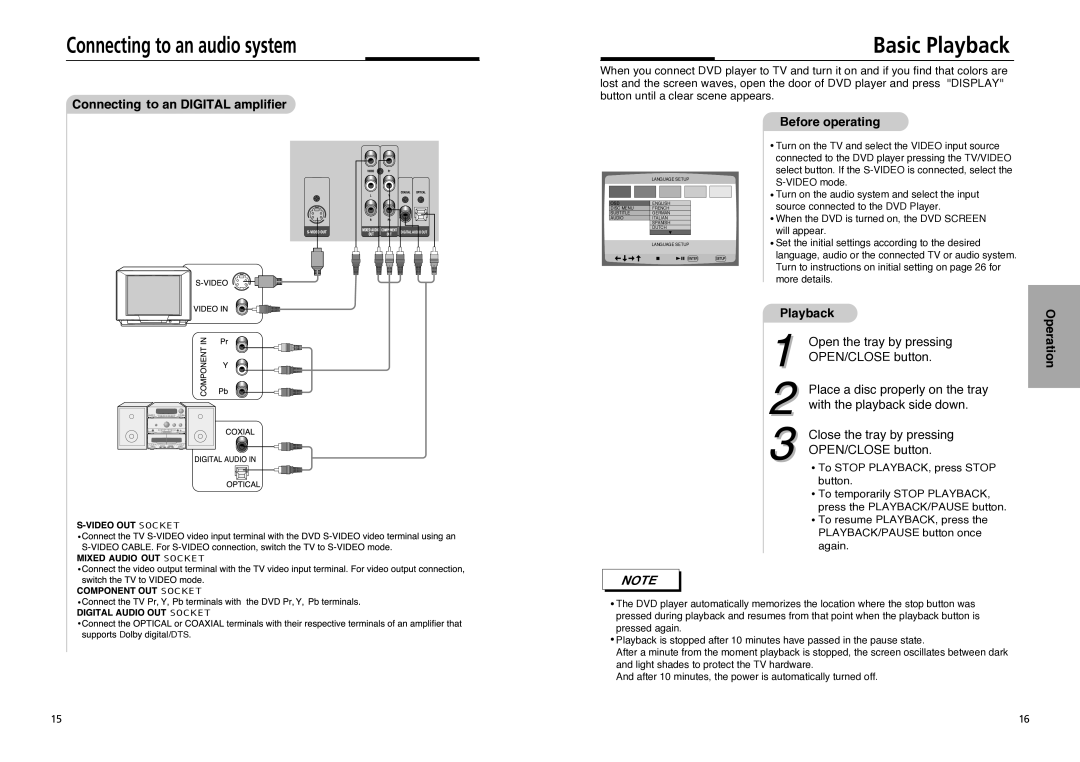 GoVideo DVP855 manual Connecting to an audio system Basic Playback, Before operating 