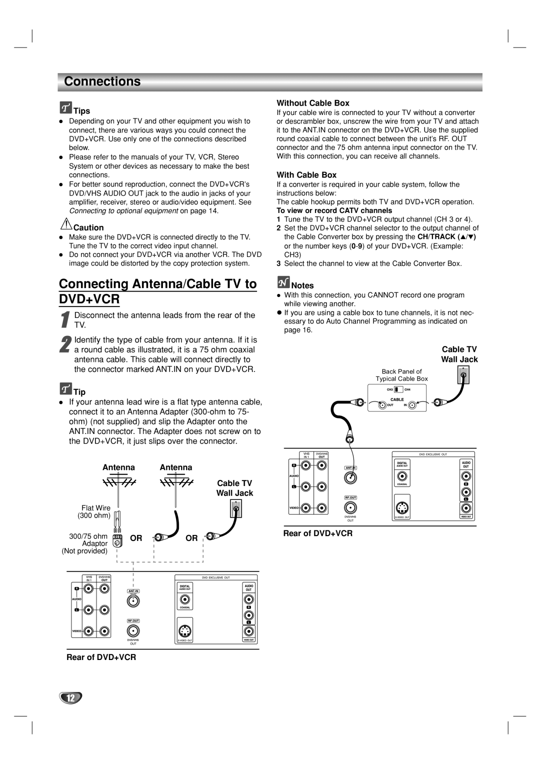 GoVideo DVP950 manual Connections, Connecting Antenna/Cable TV to 