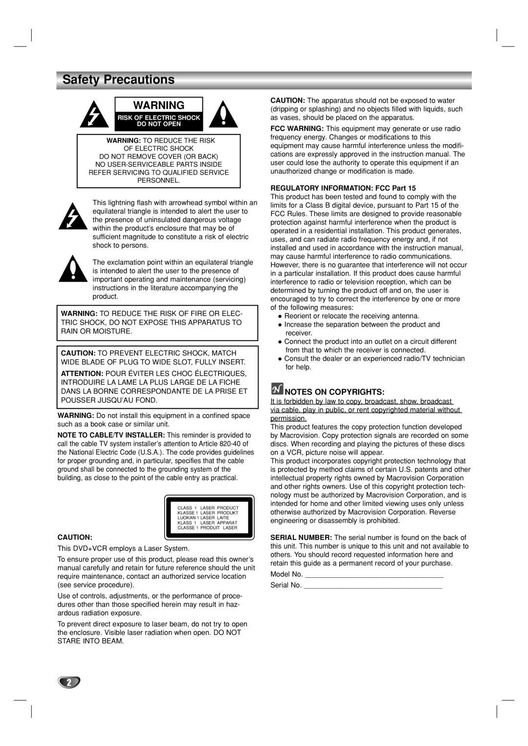 GoVideo DVP950 manual Safety Precautions, Regulatory Information FCC Part 