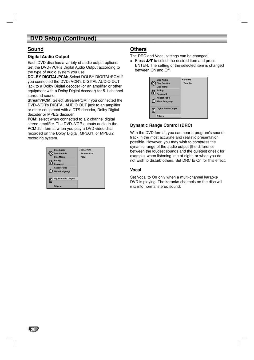 GoVideo DVP950 manual DVD Setup, Sound, Others 