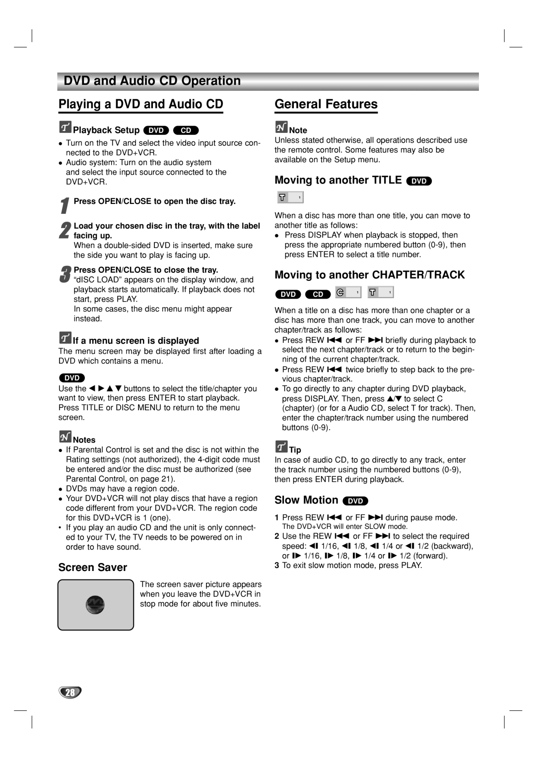 GoVideo DVP950 manual DVD and Audio CD Operation Playing a DVD and Audio CD, General Features 