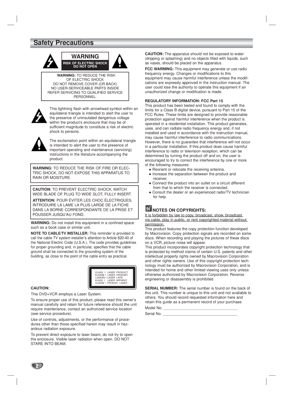 GoVideo DVR 4250, DVR 4200 manual Safety Precautions, Regulatory Information FCC Part 