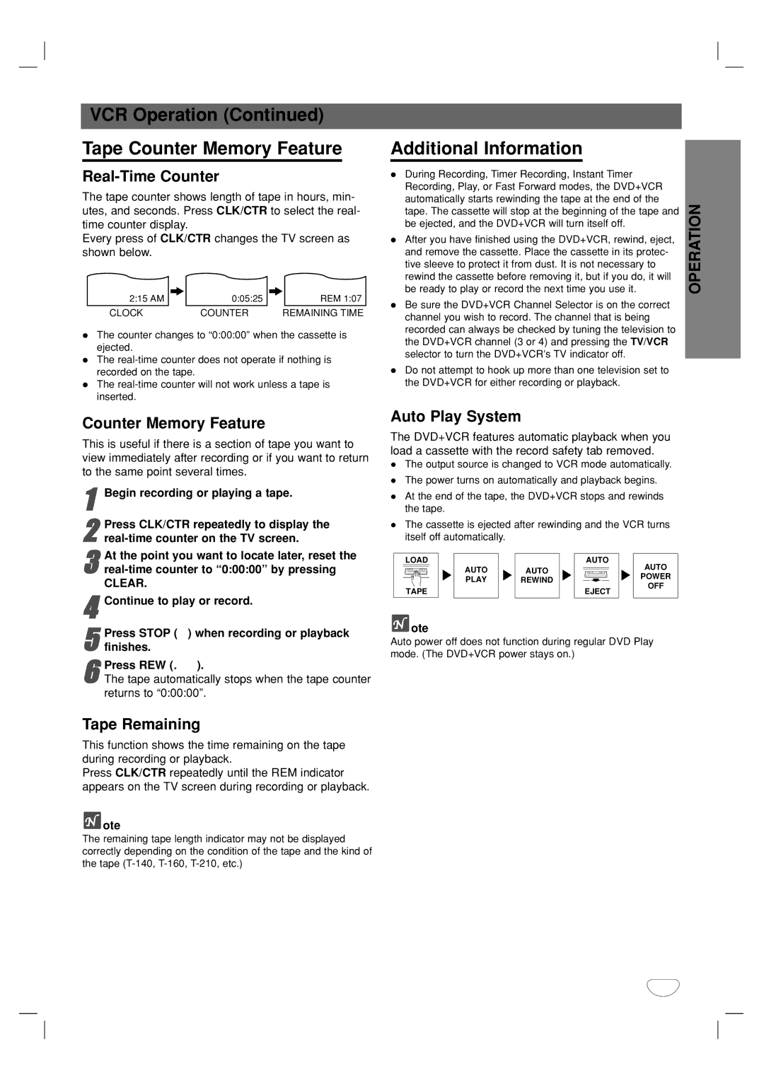 GoVideo DVR1000 manual VCR Operation Tape Counter Memory Feature, Additional Information 