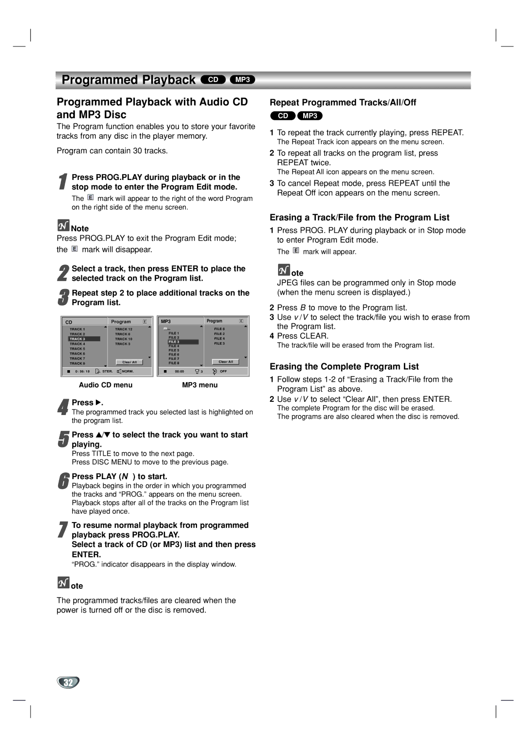 GoVideo DVR1000 manual Programmed Playback CD MP3, Programmed Playback with Audio CD and MP3 Disc 