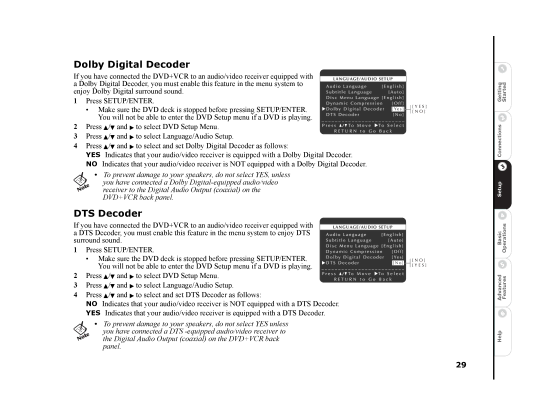 GoVideo DVR4300 manual Dolby Digital Decoder, DTS Decoder 