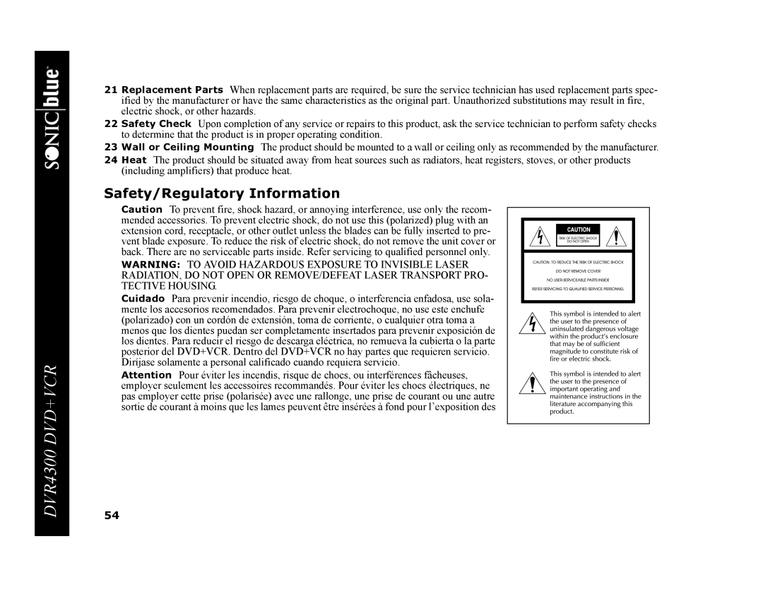 GoVideo DVR4300 manual Safety/Regulatory Information 