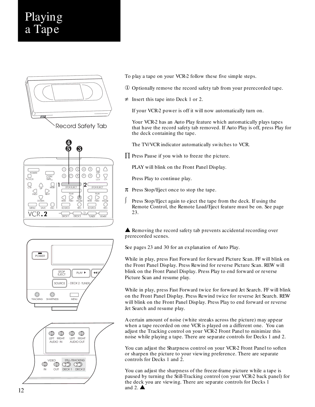 GoVideo GV2020 manual Playing Tape, Record Safety Tab 