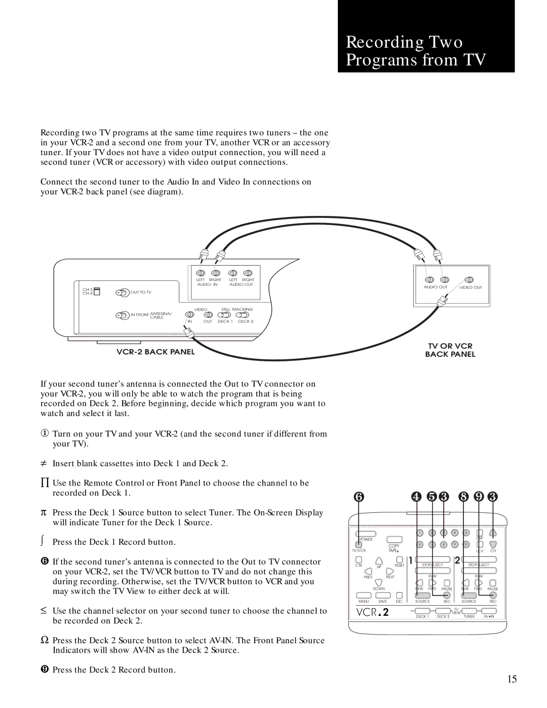 GoVideo GV2020 manual Recording Two Programs from TV 