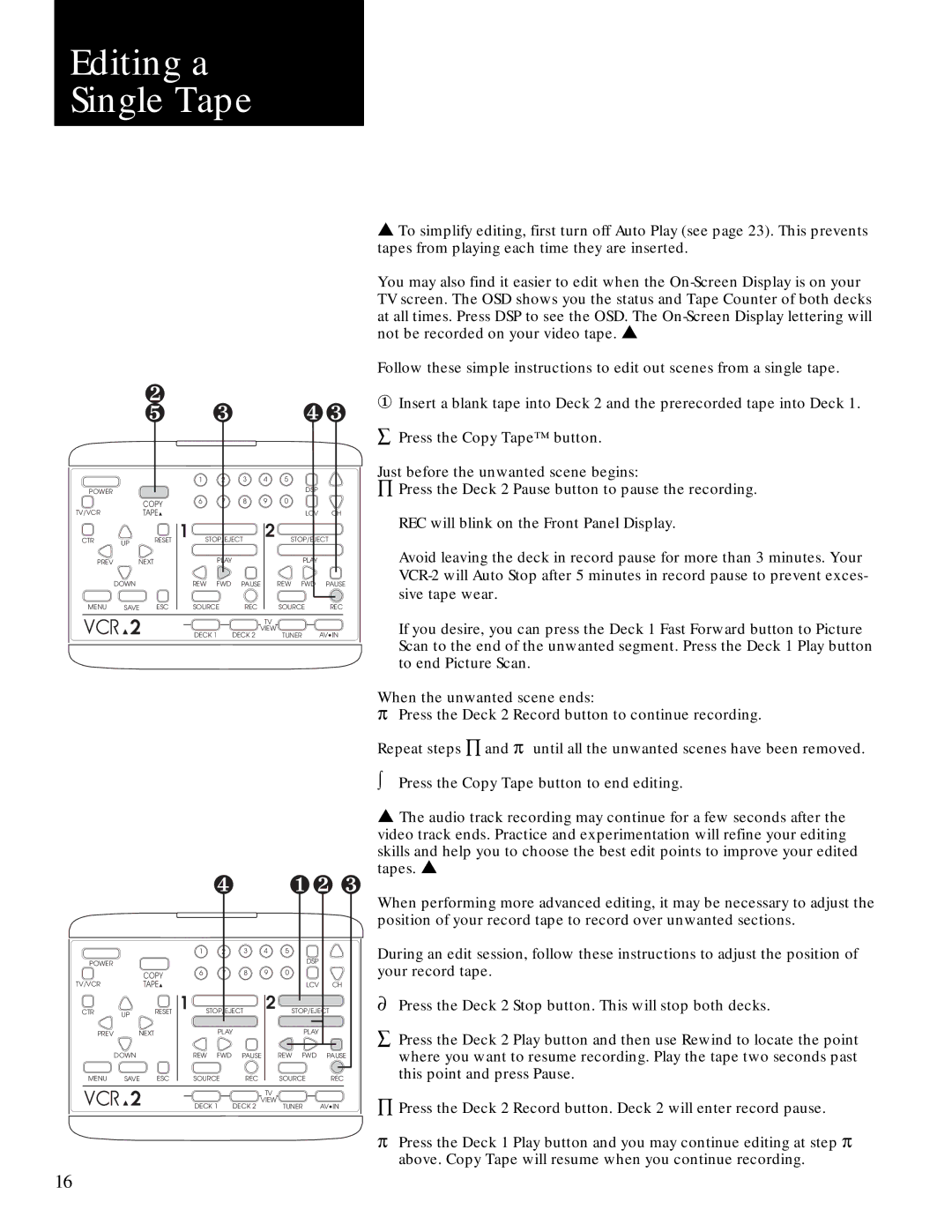 GoVideo GV2020 manual Editing a Single Tape, ❶❷ ❸ 