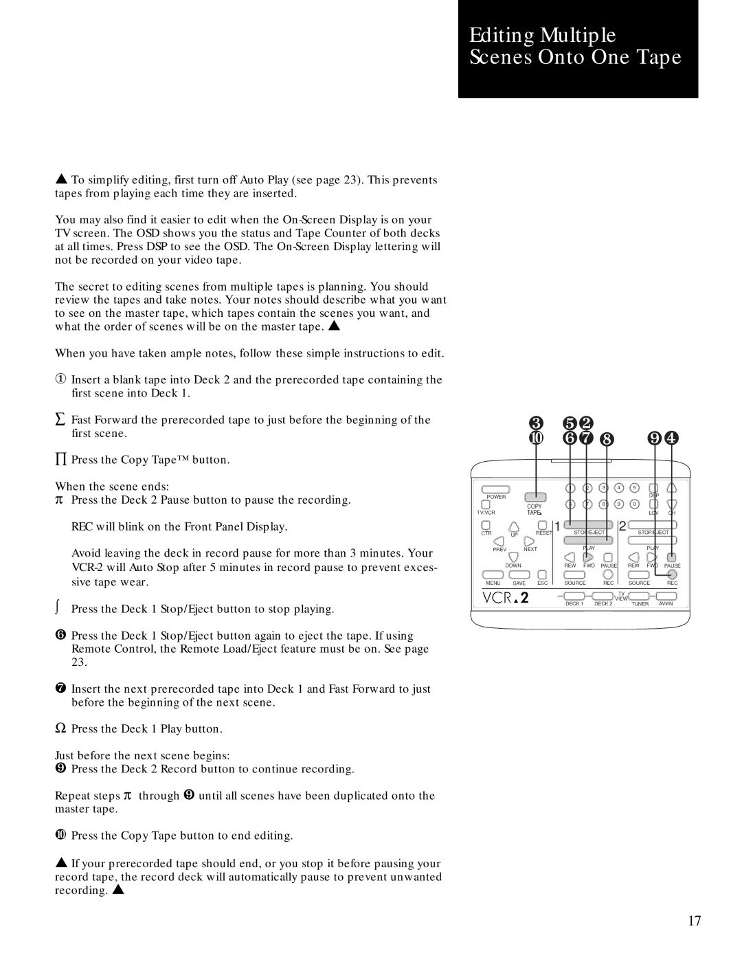 GoVideo GV2020 manual Editing Multiple Scenes Onto One Tape 