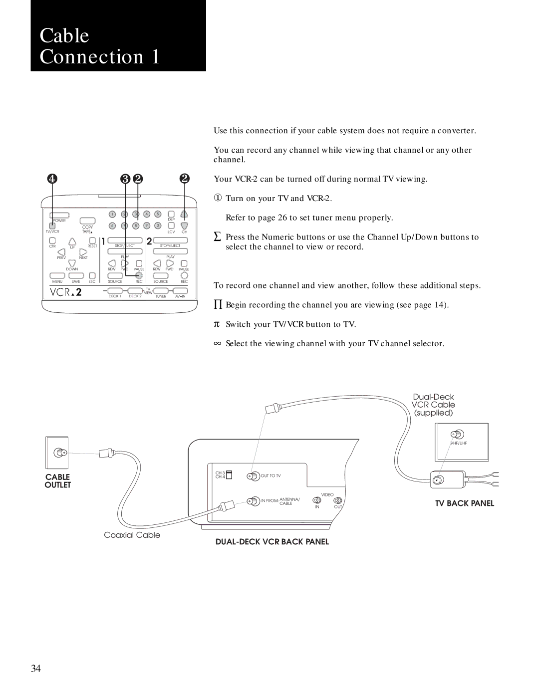 GoVideo GV2020 manual Cable Connection, Cable Outlet 