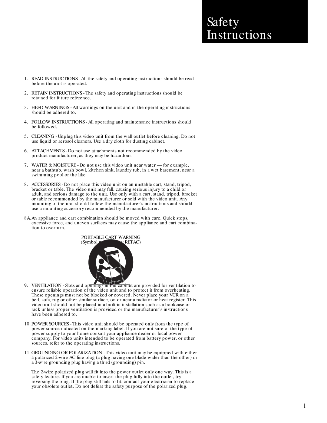 GoVideo GV2020 manual Safety Instructions 