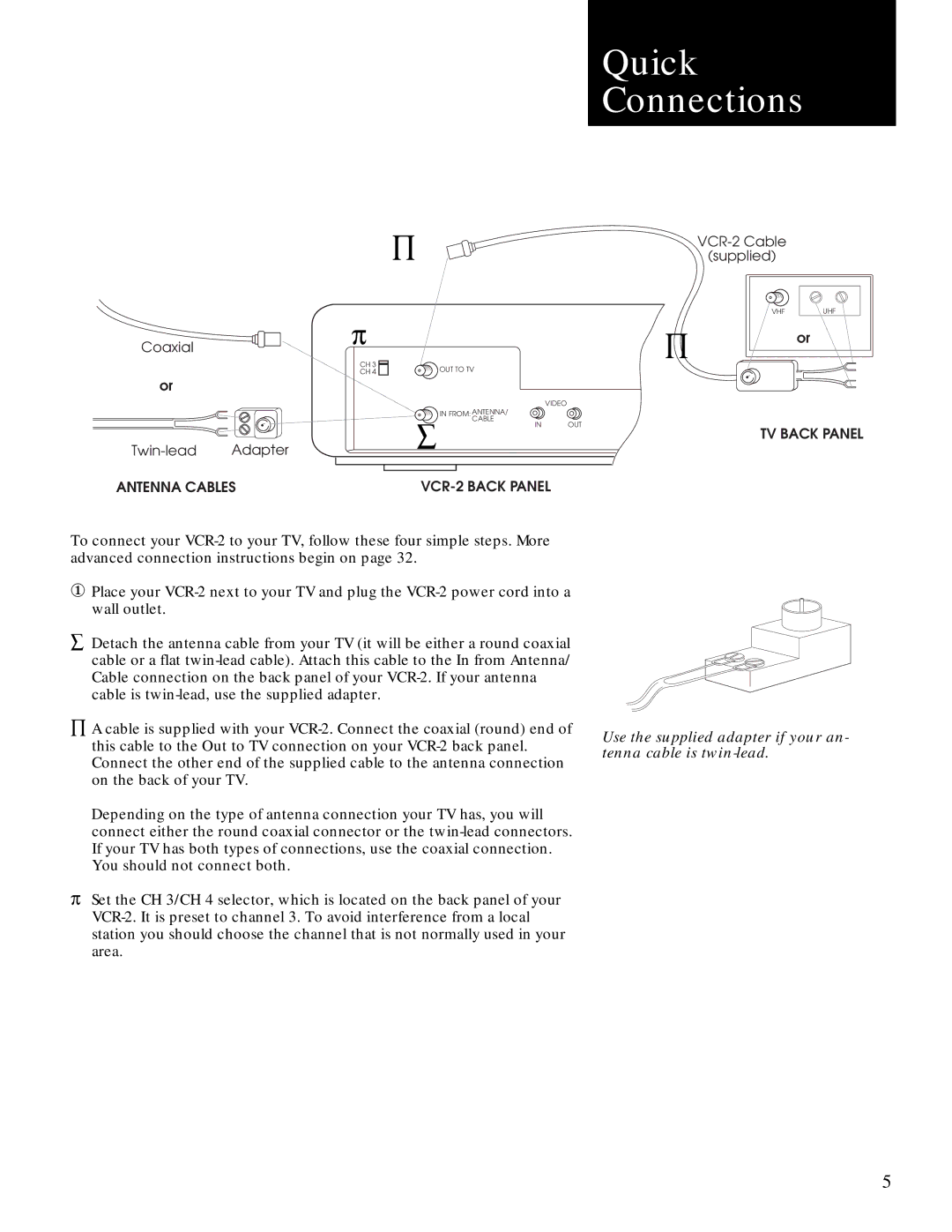 GoVideo GV2020 manual Quick Connections 